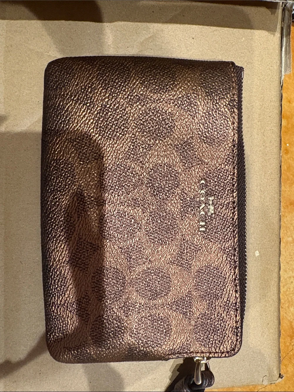 Coach Metallic Brown Signature Zip Wallet